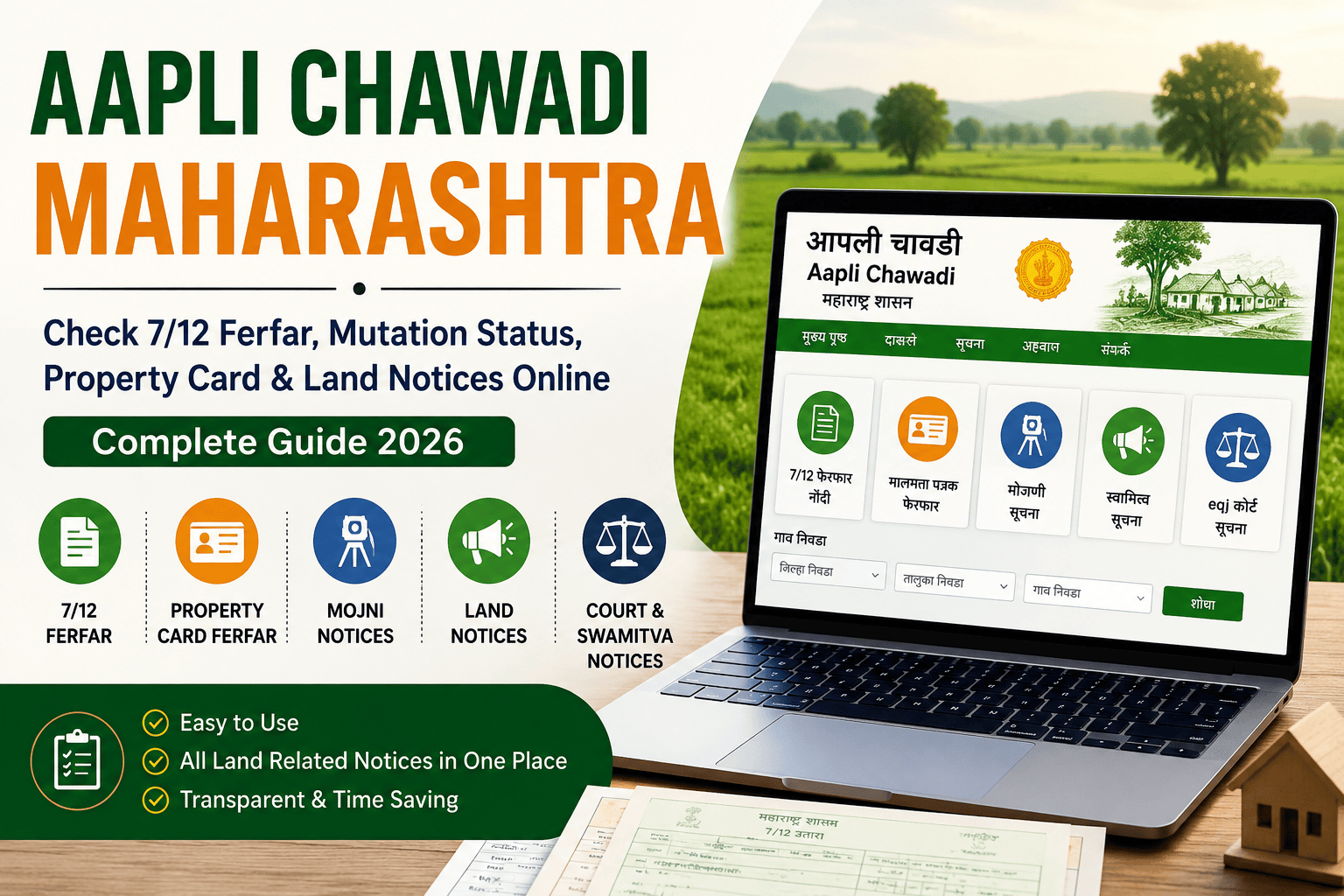 Aapli Chawadi Maharashtra 2026: Check 7/12 Ferfar, Mutation Status, Property Card & Land Notices Online